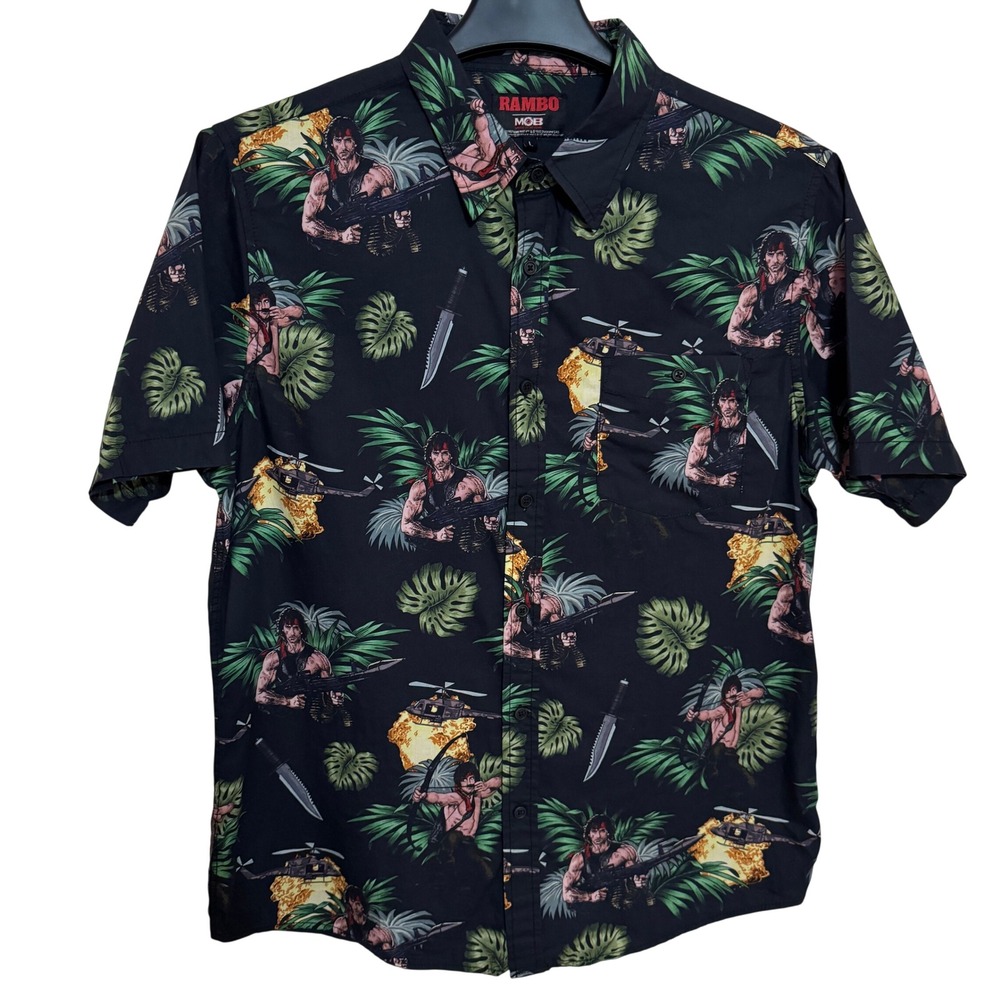 Rambo Button Down Shirt Men's L Short Sleeve Floral Hawaiian Middle Of Beyond